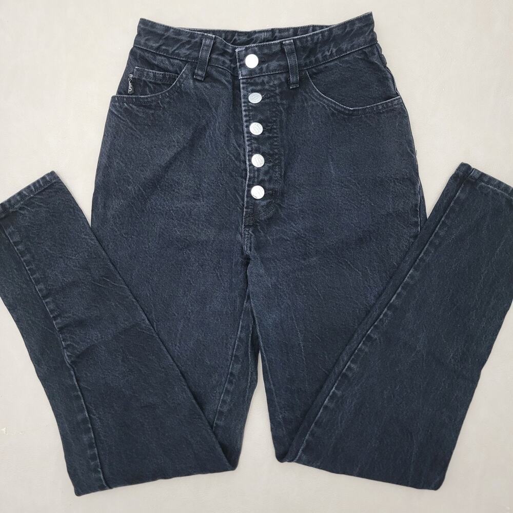 Womens 5/26 BONGO High Rise Button Fly Tapered Mom Black Jeans USA 90s VTG Denim